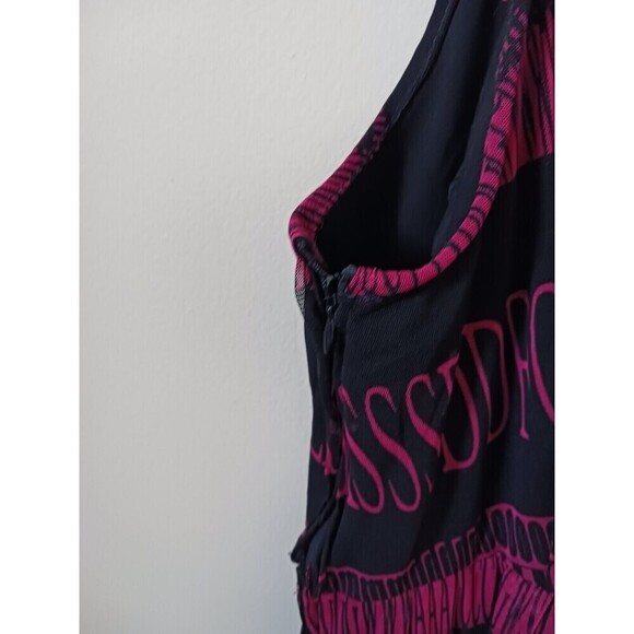 Womens Pleated Sheer Lined Dress Sleeveless 1/4 Button Side Zip Black Pink L - Picture 4 of 7